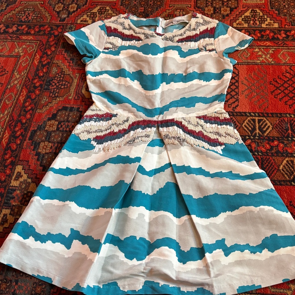 Beckley by Melissa Fit and Flare Beaded Silk/Cotton Dress